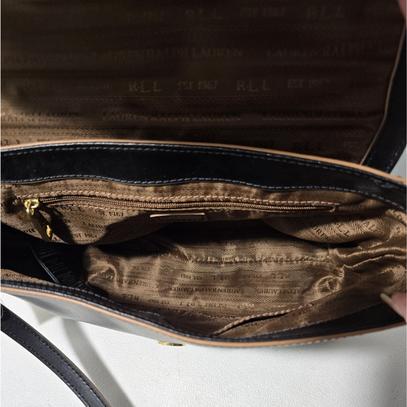 Lauren Ralph Lauren Raquel Medium Messenger Bag Leather Black Tan Trim $249 - Picture 12 of 14